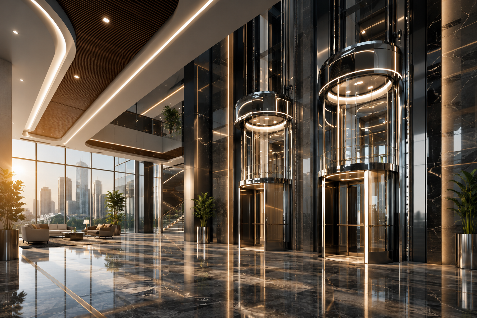 Luxury elevator lobby showcasing premium services