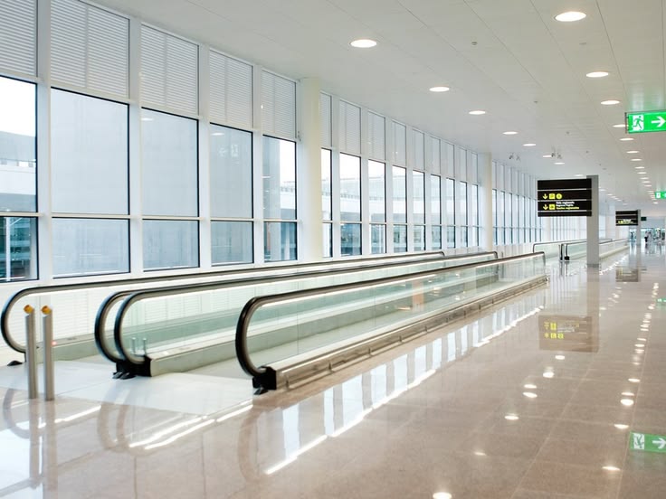 Moving walks for comfortable travel in large spaces